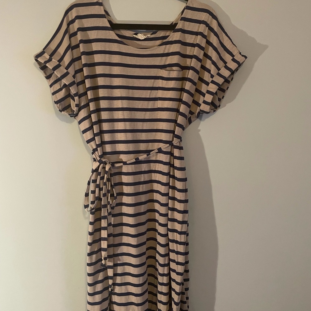 Tan and blue striped T-Shirt dress